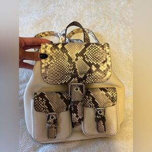 Michael Kors Cream and Brown Snake-Print Leather Backpack